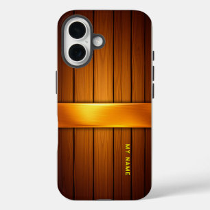 Funda iPhone 16 Panel de madera con acento dorado