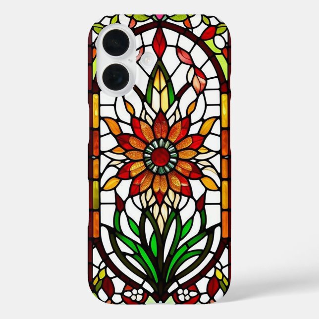 Funda iPhone 16 Panel de Vidrio Emplomado con Flor Vibrante (Reverso )