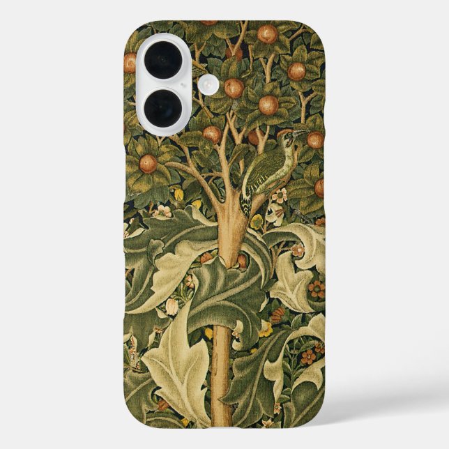 Funda iPhone 16 Pañuelo de madera por William Morris, arte textil  (Reverso )