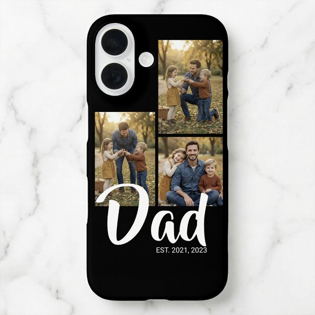 Funda iPhone 16 Papá Estableció Escritura Moderna Negra Foto 3 (Dad Established Modern Script Black 3 Photo iPhone 16 Case)