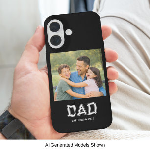 Funda iPhone 16 Papá Estableció Texto Foto Negro Moderno