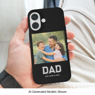 Funda iPhone 16 Papá Estableció Texto Foto Negro Moderno