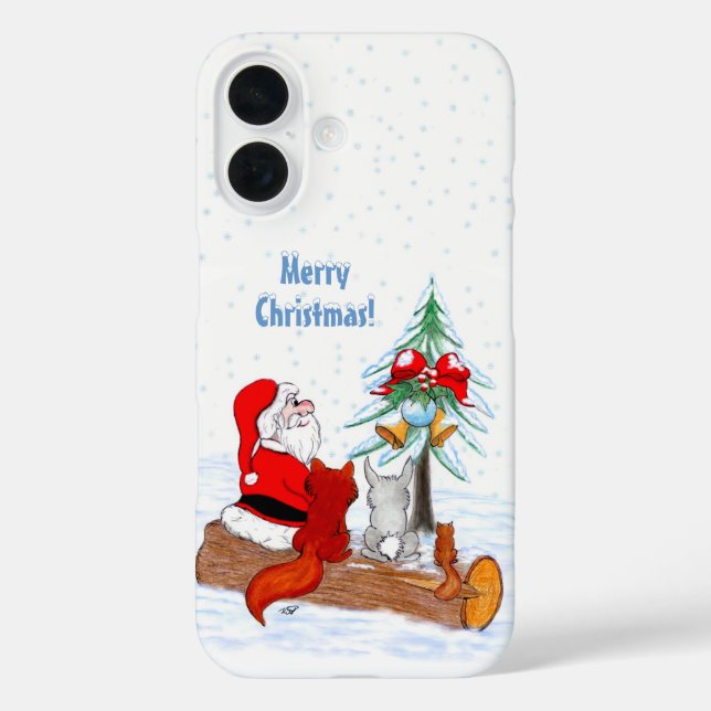 Funda iPhone 16 Papá Noel con conejo zorro y ardilla (Reverso )