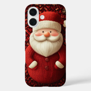 Funda iPhone 16 Papá Noel Tejido Alegre Suéter Rojo Navidad
