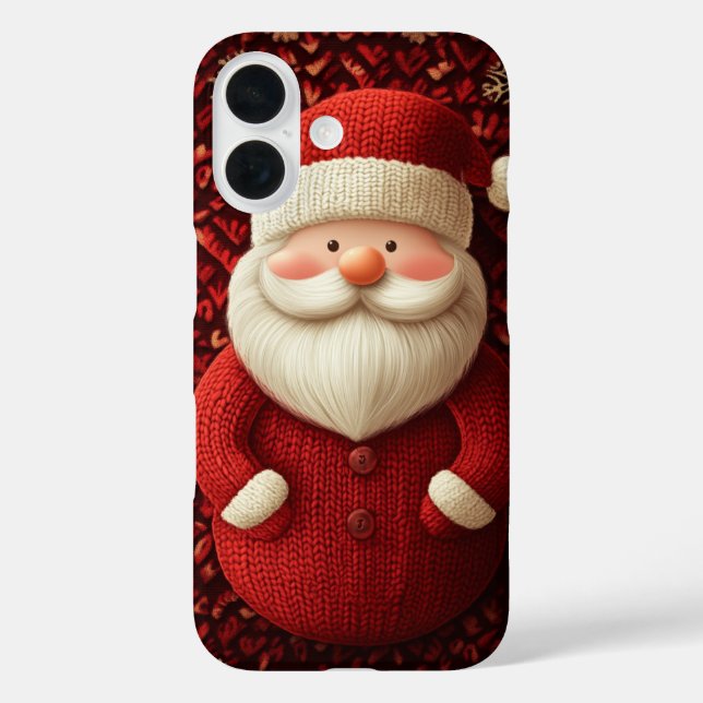 Funda iPhone 16 Papá Noel Tejido Alegre Suéter Rojo Navidad (Reverso )