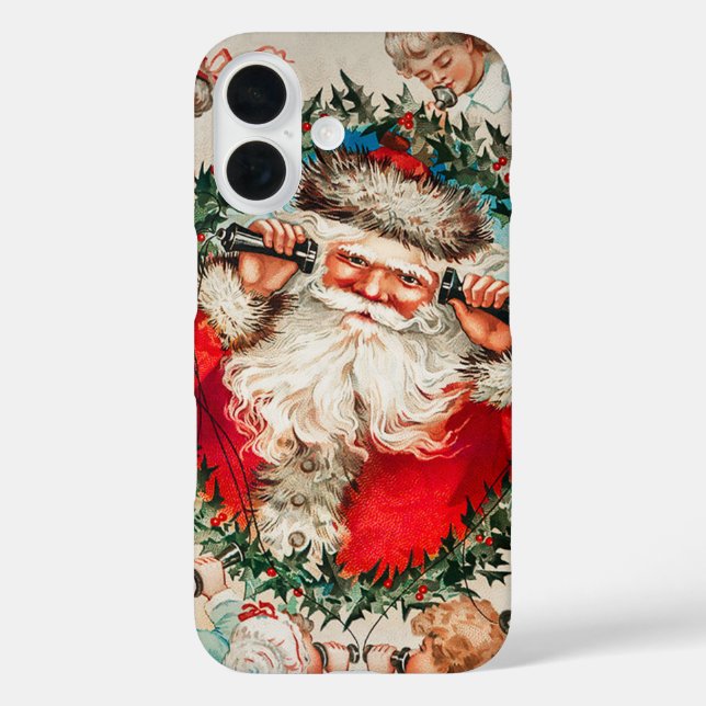 Funda iPhone 16 Papá Noel victoriano por teléfono con niños (Reverso )