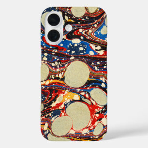 FUNDA iPhone 16 PAPEL MARBLADO, AZUL ABSTRACTO, PICAS,CÍRCULOS BLA