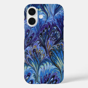 FUNDA iPhone 16 PAPEL MARBLADO, PATRÓN ABSTRACTO DE PIEL AZUL, PIC