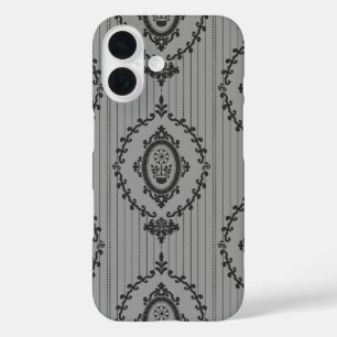 Funda iPhone 16 Papel pintado barroco gris