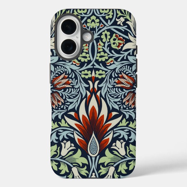 Funda iPhone 16 Papel pintado floral Morris Navy Blue Snakeshead (Reverso )