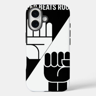 Funda iPhone 16 Papel Vence a Piedra – Arte minimalista en blanco 