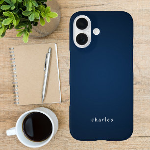 Funda iPhone 16 Para él moderno Monogramado Azul oscuro