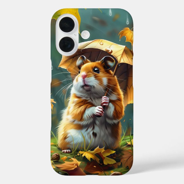 Funda iPhone 16 Paraguas de Hamster y Leaf (Reverso )