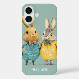 Funda iPhone 16 Pareja de conejito de Pascua Cute personalizada