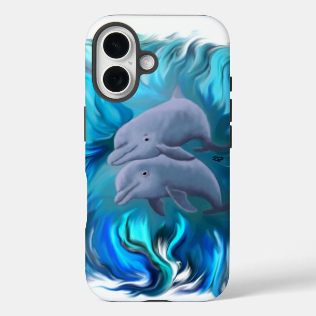 Funda iPhone 16 Pareja de delfines (Reverso )