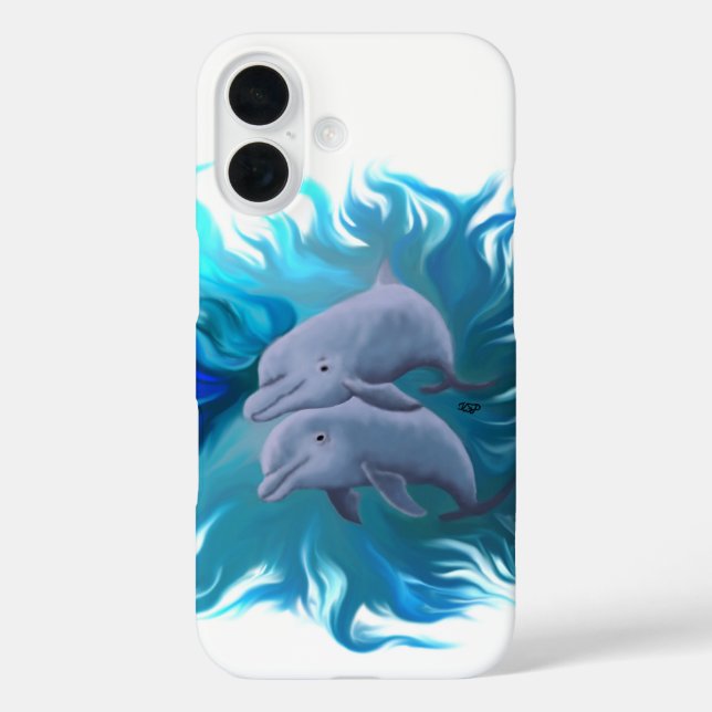 Funda iPhone 16 Pareja de delfines (Reverso )