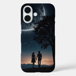 Funda iPhone 16 Pareja romántica bajo la luna