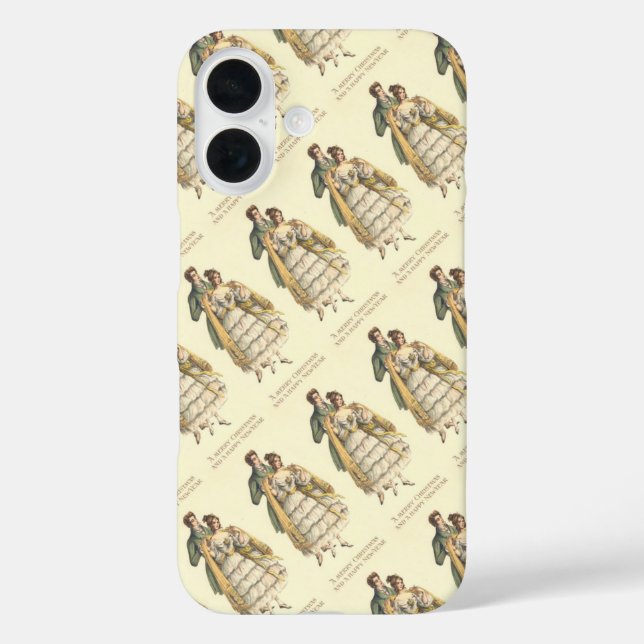 Funda iPhone 16 Pareja Victoriana Navidad Vintage (Reverso )