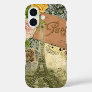 Funda iPhone 16 París Francia Collage de arte antiguo Eiffel Franc