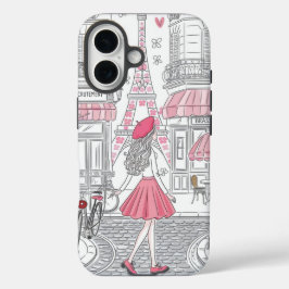 Funda iPhone 16 Parisian Girl – Cute Eiffel Tower & Café Street