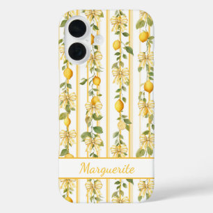 Funda iPhone 16 Parras de limón con lazos de coqueta monogramados