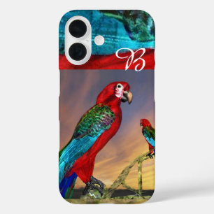 FUNDA iPhone 16 PARROS HIPEROS / ARA ROJO MONOGRAMA