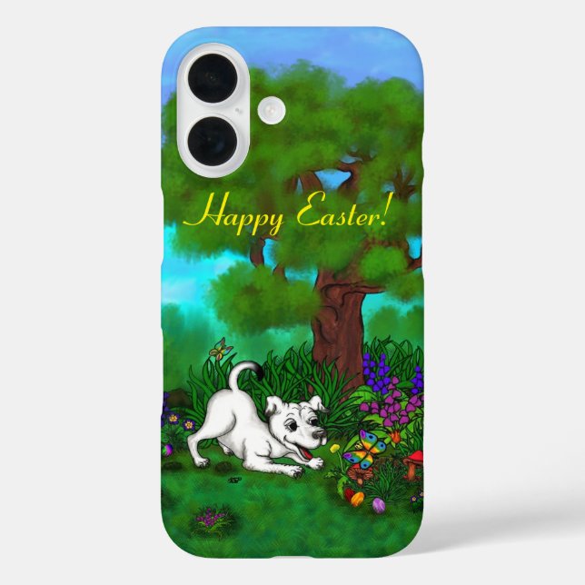 Funda iPhone 16 Pascua - Capo de cachorro y mariposa (Reverso )