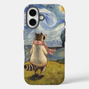 Funda iPhone 16 Paseo Nocturno Starry - Acogedor Arte Raccoon