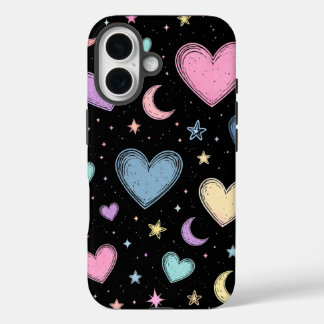 Funda iPhone 16 Pastel Celestial Hearts & Stars | Cute Aesthetic 