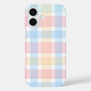 Funda iPhone 16 Pastel Gingham – Suave Patrón de Acuarela