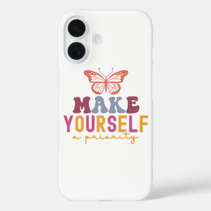 Funda iPhone 16 Pastel "Hazte una Prioridad" Gráfico de Autocuidad