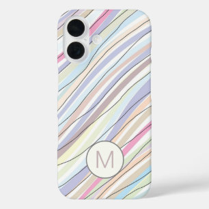 Funda iPhone 16 Pastel Resumen Bandas onduladas y líneas Monograma