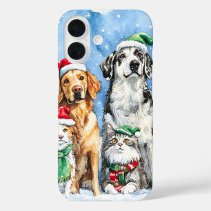 Funda iPhone 16 Patas Nevadas Festivo Adorable Navidad Mascotas Ac