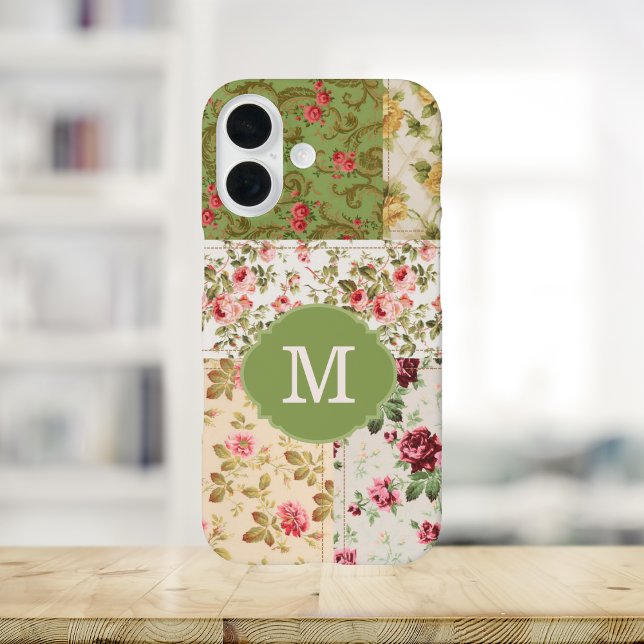 Funda iPhone 16 Patchwork Rose Custom Monogram (Subido por el creador)