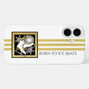 Funda iPhone 16 Patinaje sobre hielo blanco negro Purpurina de oro