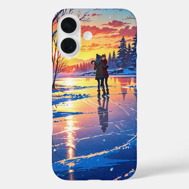 Funda iPhone 16 Patinaje sobre hielo en invierno (Reverso )