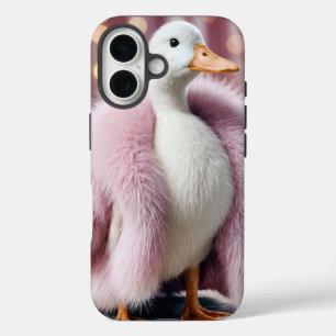 Funda iPhone 16 Pato blanco con un abrigo rosado