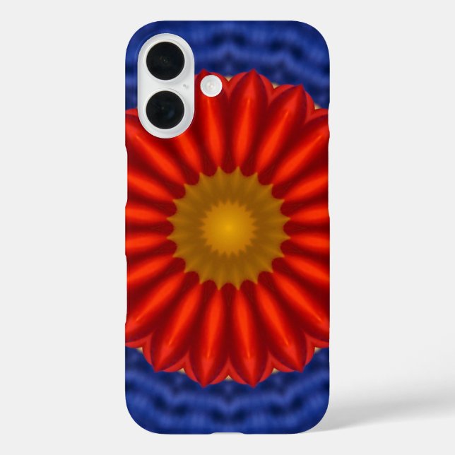 Funda iPhone 16 Pato sobre azul con caleidoscopio rojo (Reverso )