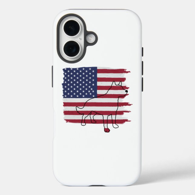 Funda iPhone 16 Patriotic DOG American Flag Vintage (Reverso )