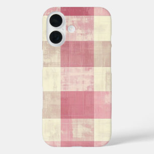 Funda iPhone 16 Patrón a cuadros rosa y crema vintage