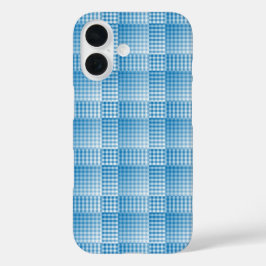 Funda iPhone 16 Patrón abstracto de cuadros azules y blancos