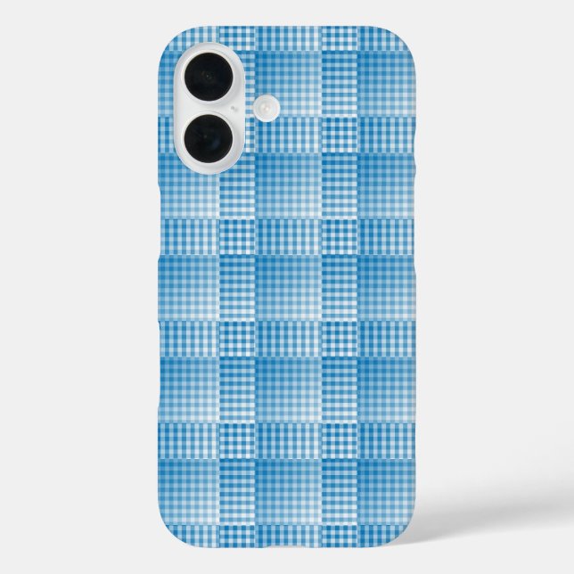 Funda iPhone 16 Patrón abstracto de cuadros azules y blancos (Reverso )