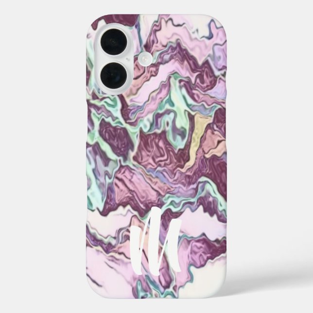 Funda iPhone 16 Patrón abstracto de monograma (Reverso )