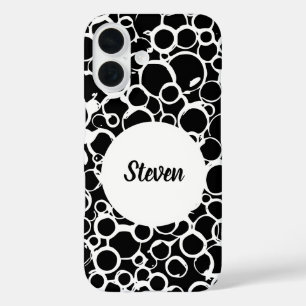 Funda iPhone 16 patrón abstracto personalizado en blanco y negro