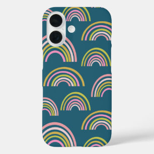 Funda iPhone 16 Patrón arcoiris verde rosa y Verde azulado