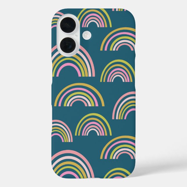 Funda iPhone 16 Patrón arcoiris verde rosa y Verde azulado (Reverso )