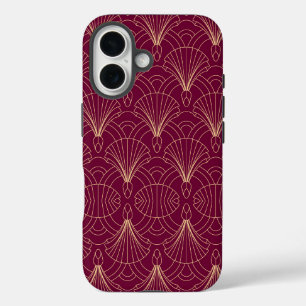 Funda iPhone 16 patrón Art Deco con motivos de abanico geométrico