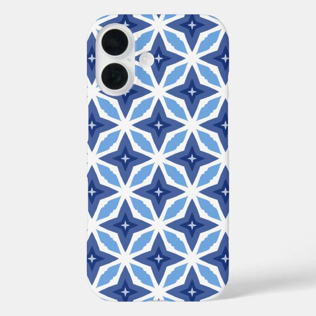 Funda iPhone 16 Patrón azul geométrico (Reverso )