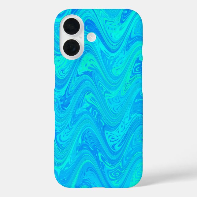 Funda iPhone 16 Patrón azul verde marmoleado (Reverso )