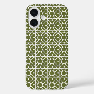 Funda iPhone 16 Patrón azul verde oliva y blanco marroquí